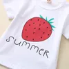 Roupas conjuntos de roupas crianças meninas menina de morango letra de fruta tampo shorts roupas de calda