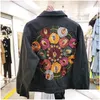 Chaquetas para mujeres jsxdhk streetwear bordado floral bordado de mezclilla