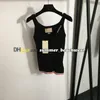 Sexy Camisole V Neck Slim Fit Knit Vest Designer Tops Tops Fashion Broidered Logo Knited Vest Femme Summer Sans Sans Manchet Tops