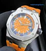 ATHLEISURE AP WURC Assista Royal Oak Offshore Series 15710ST Precision Aço trimestre laranja placa de laranja traseira transparente masculina lazer de lazer