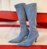 Bottes Carpaton Autumn Denim Blue Knee High Boots for Women Sexy Pointed Talons minces Bottes Ring Botk Boots
