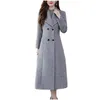 Damen Wolle Mischungen Herbst Winter Frauen Mode Langes Mantel warme reine Farbe mit Pocket Ladies Outwear hochwertige lose Kleidung für 23 Dhawu