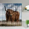 Shower Curtains Highland Cow Set 3D Farm Animal Cattle Farmhouse Decor Polyester Fabric Bathroom Curtain Bathtub Screens Hooks