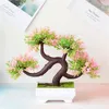 Decorative Flowers Simulation Cherry Blossom Tree Potted 27X21CM Artificial Moth Orchid Bonsai Green Plant Home Decoration Triangle Plum