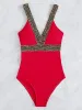 Bär 2022 Ny Sexig Deep V One Piece Swimsuit Women Plus Size Swimwear Female Patchwork Bathing Summer Beach Wear Swimming Suit