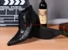 Stiefel Modemarke Design schwarzer Schlangen Haut Leder Militärstiefel speicherte Zehen High Heels Gestüt Cowboy Stiefel Kleid Hochzeitsschuhe Mann Mann