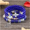 Charm Bracelets Cross Evil Eye Charms Fashion Design Fatima Hamsa Hand Bracelet Bangle For Women Mtilayer Braided Handmade Men Beads Dhlqx