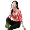 Women's Blouses BirdTree 19MM 90%Real Silk Elegant Shirt Women Long Sleeve Lapel Flower Printed OL Comute 2024 Spring T43355QC