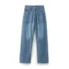 Kvinnors jeans blå för kvinnor hög midja rak ben streetwear bleknade jean kvinna mode denim byxor y2k höst