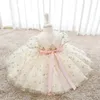 Spädbarnsbåge 1st födelsedag Baby Dress Costumes Flower Brodery Princess Party Wedding For White First Communion 240322