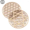 Table Mats 1PC Creative Pattern Hollow Wood Flower Of Life Natural Symbol Round Edge For Stone Crystal Set DIY Decoration