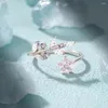 Cluster Rings CANNER Ring 925 Sterling Silver Leaves Pink Flowers Gold For Women Zircon Luxury Fine Jewelry Wedding Bague Bijoux
