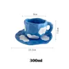 Hand Painted The Blue Sky and White Clouds Coffee Cup with Saucer Ceramic Handmade Tea Cup Saucer Set Cute Gift Tazas De Cafe 240329