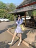 Casual Dresses 2024 Female Korean Fashion Striped Long-sleeved Blue Shirt Dress Women Summer Slim Skirt Outdoor Clothes