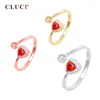 Cluster anneaux CLUCI 925 STERLING Silver Femmes Heart Pearl Ring Montage Réglable Rouge Love Zircon Bijoux SR2190SB