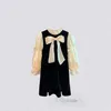 Lolita Girls Puff Sleeve Princess Dresses Lady Style Kids Bows Tie Ruffle Collar Party Dress Spring Autumn Children kläder Z4290