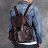 Sac à dos Hommes voyage avec un sac à école masculine légume de vache bronzé rétro à grande capacité en cuir fait à la main