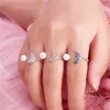 Anillos de racimo Cluci Silver 925 Cute circón para mujeres Anillo de perlas ajustables Montaje de ballenas esterlina SR2233SB