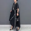 Корейский стиль 2023, летняя женская повседневная одежда, желтое, черное длинное платье-пуловер, свободное платье большого размера, Femme JJXD366 240327