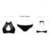 Mulheres Swimwear 2024 Lady's High Neck Bikini Set Bandage Net Fio Preto Cor Maiô Banheira Monokini