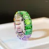 Cluster Rings S925 Sterling Silver Rainbow Ring for Women 5a Zircon Pagod Emerald Cut Color Wedding Jewelry Wholesale