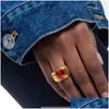 Band Rings Ins Retro Exaggerated Ruby Heart Ring Female Fashion Personality Bronze Tide Brand Hip-Hop All-Match Jewelry Gift Accessor Dhn9G