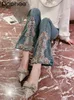 Jeans féminins industrie lourde cristaux colorés à fente ourli
