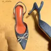 Dress Shoes Famous Brand Style Fashion Rhinestones Bowknot Denim Women Pumps Elegant Slingbacks Spring Autumn High heels Office Lady H240403