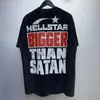 American Street Heavyweight High Street Hell Star Retro 세탁 및 고민 느슨한 피팅 짧은 슬리브 남성 및 여성 둥근 목 힙합 티셔츠