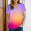 Koszule damskie letnie krótkie rękawy dla kobiet gradient nadruk luźne swobodne t-shirt na szyi