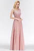 Partykleider Babyonline rosa Spitzenabschlusskleid lang maxi ärmellose Chiffonrock mit Mieder Illusion Hals V-Back Formal