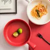 Nordische kreative Backpfanne mit Griff rund Backschale Ofen Keramik Mattglasiert gebackene Spaghetti -Tellerfruchtplatte