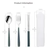 Flatware Sets Korean Style 304 Stainless Steel Portable Tableware Set Fork Spoon Chopsticks Three-piece Outdoor Travel