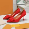 Sommer Neues High-End-Exquisites Frauen High Heels flaches Mund Design Erscheint weibliche Pumpen Schmetterlingsknoten-Dekor echte Ledermaterial einzelner Schuhe