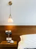 Wall Lamp All Copper Light Luxury Living Room Hanging Wire Japanese Style Minimalist Glass Bedroom Bedside