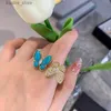 Cluster Rings High quality butterfly ring gold silver zircon and shell cuffs womens open ring brand jewelry no size L240402