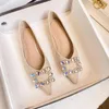 Casual Shoes Large Size Women's 2024 Spring French Pointed Flat Fashion Rhinestone Square Buckle Four Seasons
