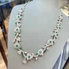 Kedjor Wong Rain Luxury 925 Sterling Silver Round Cut Emerald High Carbon Diamond Gemstone Flower Halsband för kvinnor Fina smycken gåvor