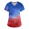 Dames t shirts onafhankelijkheidsdag printen uniform werk v-neck pocket protive jeugdige vrouw kleding top vrouwen