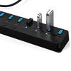 USB Hubs 3.0 Hub 7 Portdata med LED -individuella på/av -switchar och lampor 5 Gbps höghastighetsutvidgare för bärbar datornangentborad Mouse Drive OT3R4