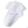 Barnstrumpor Kort bomullsspetsar Ruffle Princess Mesh Sock för spädbarn Baby Girls Boys Barn White Pink Blue Little Girl Drop Delivery M OT81P