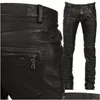 Men'S Jeans Mens Leather Trousers Men Motorcycle Black Pants Fashion Pu Riding Waterproof Motor Biker Male Street Plus Size 230330 Dr Dhn75