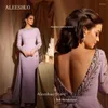 Party Dresses Aleeshuo Elegant Lilac Mermaid Prom Dressess Long Sleeves Evening Dress O-Neck Beaded Crystal Backless Arabia Formal 2024