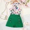 Kids Clothes Girls sets Hanging Neck Tops Shorts Children Clothing Suits Youth Toddler Short Sleeve tshirts Pants Outfits Red Love Flower Blue Green j3H4#