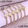 Charm Bracelets Fashion 8Pcs Cz Micro Pave A-Z Letter Cube Spacer With Gold Copper Beaded Braided Rame Bracelet For Men Womencharm Dro Dhw9X