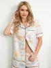 Heimkleidung Frauen 2 Stück Pyjamas Set Sommer kurzärmelige Druckknopf Hemd Shorts Freizeitstil Outfits Niederleger Loungewear