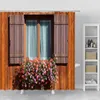 Shower Curtains Retro Wooden Window Flower Curtain European House Building Garden Wall Landscape Bathroom Decor Bath Polyester