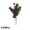 Fleurs décoratives 10pcs fleur artificielle faux givre pin branche cône berry houx diy bricolage arbre ornement de maison de Noël.