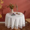 Tafelkleed stofdichte ronde tafelkleed met elegante kanten rand en katoenen stof keuken decor feest decoratie machine wasbaar