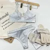 2024 Yeni Moda Tasarımcısı Toptan Kadın Mayo Seksi Kadınlar Seksi Parlak Gümüş Ekose Yukarı Bikini Yüksek Bel Kadın Metal Yüzük Mayolar Mayo Kıyafet Brezilya B